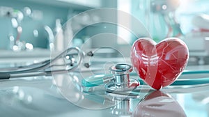 Stethoscope and Red Heart Model.AI generated image