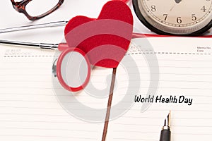 Stethoscope and red heart symbol, healthcare and medicine, healthy and insurance, world health day concept