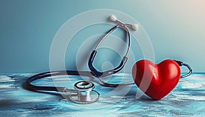 Stethoscope and Red Hearth with Blue White Background