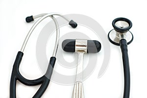 Stethoscope and reflex hammer