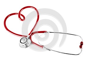 Stethoscope in shape of heart, isolated on whit photo