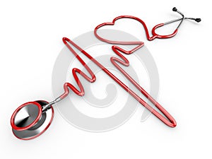 Stethoscope and a silhouette of the heart and ECG