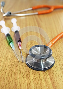 Stethoscope and syring