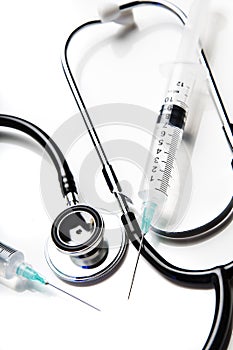 Stethoscope and syringes