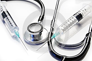 Stethoscope and syringes