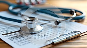 stethoscope on the table with a medical document