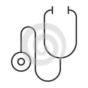 Stethoscope thin line icon, healthcare concept, medical instrument for listening heart beat or breathing sign on white