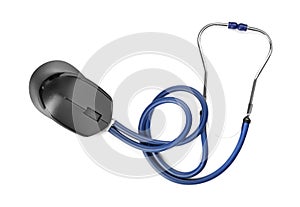 Stethoscope on white background, top view