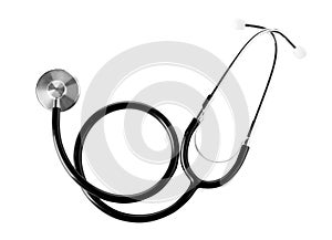 Stethoscope on white background, top view.