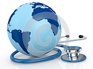 Stethoscope and world globe