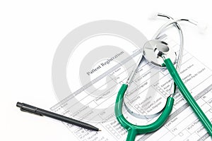 Stethoscopes and patient registration form - Medical concept