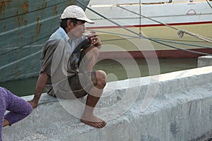 Stevedore in Jakarta, Central Java, Indonesia.
