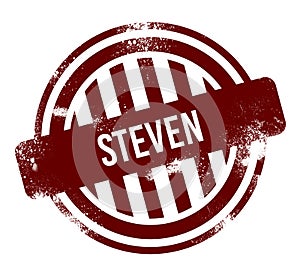 Steven - red round grunge button, stamp