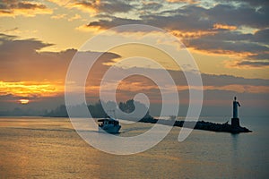 Steveston Harbor Sunrise Fishboat Departure