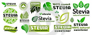 Stevia leaves symbol vector set