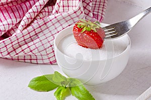 Stevia Powder and Strawberry. Natural Sweetener.
