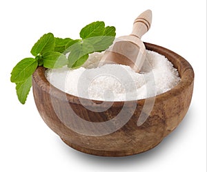 Stevia rebaudiana, sweet leaf sugar substitute isolated on white