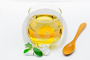 Stevia tea on white background