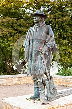 Stevie Ray Vaughan statue in front of downtown Austin and the Co photo