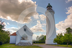 Stevns Lighthouse in Denmark during a cloudy day