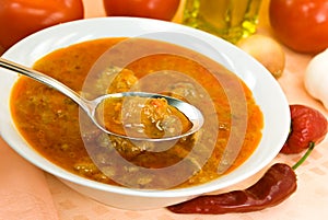 Stew-goulash soup -with red bell pepper and cubes