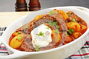 Stew Hungarian Beef Goulash Gulyas with Sour Cream