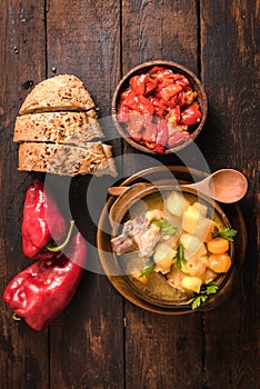 Stew soup and pepper salad