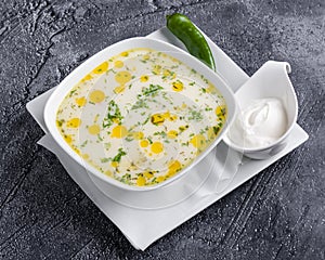 Stew soup in white bowl