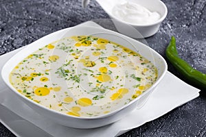 Stew soup in white bowl