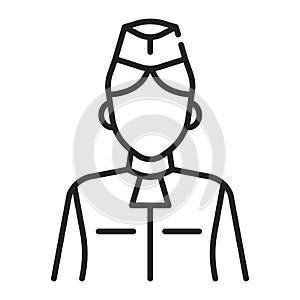 Stewardess black line icon. Member of an aircrew employed by airlines aboard commercial flights. Pictogram for web page, mobile