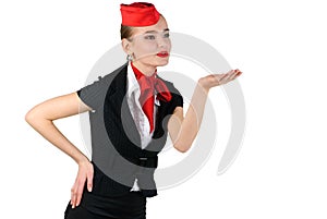 Stewardess blowing a kiss