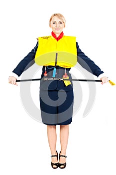Stewardess in a life jacket