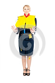 Stewardess in a life jacket