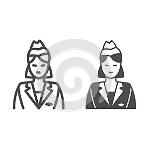 Stewardess line and solid icon, airlines concept, stewardess vector sign on white background, stewardess outline style