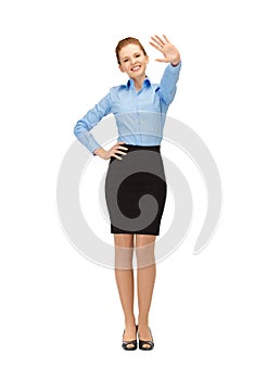 Stewardess making greeting gesture