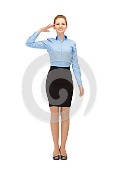 Stewardess making salute gesture