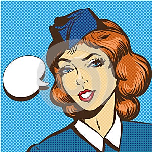 Stewardess pop art retro comic style vector illustration