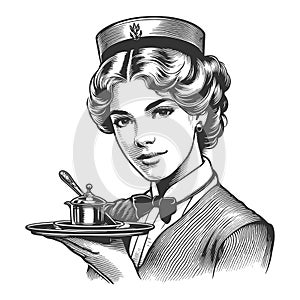 Stewardess Serving with Elegance sketch vector