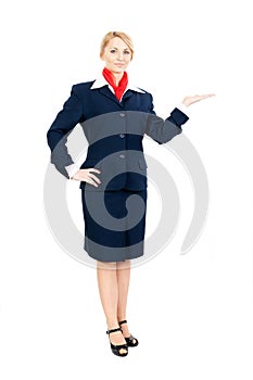 Stewardess showing something