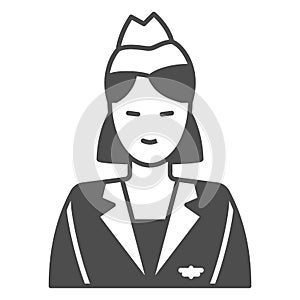 Stewardess solid icon, airlines concept, stewardess vector sign on white background, stewardess glyph style for mobile