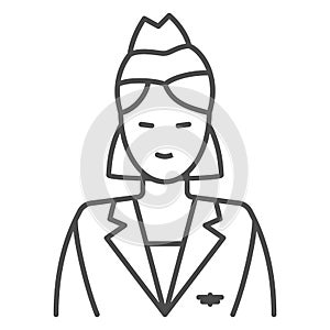 Stewardess thin line icon, airlines concept, stewardess vector sign on white background, stewardess outline style for