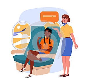 Stewardess works in plane vector