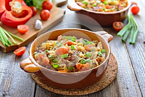 Stewed cabbafe with tomatoes and chorizo