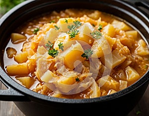 Stewed cabbage in a pot,