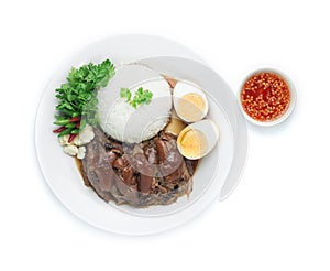 Stewed Pork Leg with Rice and Egg Recipe. Asian Food