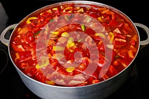 Stewed sweet peppers and tomatoes make up vegetable dish lecho.