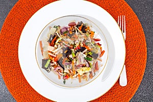 Stewed vegetables with mushrooms mun, soybean sprouts and bamboo