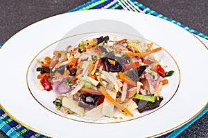 Stewed vegetables with mushrooms mun, soybean sprouts and bamboo