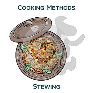 Stewing. Cooking methods. Hand-drawn vector illustration
