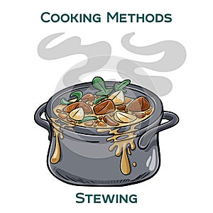 Stewing. Cooking methods. Hand-drawn vector illustration